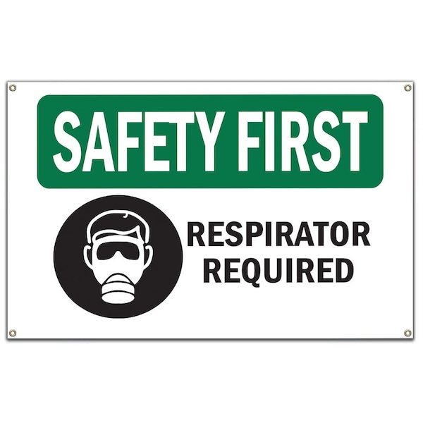 Signmission OSHA SAFETY FIRST Sign, Respirator Required W/ Symbol, 60 in Banner, OS-NS-B-60-10720 OS-NS-B-60-10720 - main